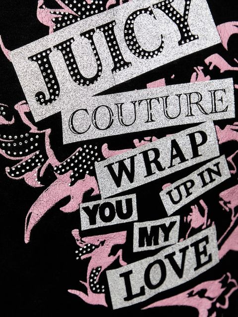 Juicy Couture bluza welurowa Wrap You Up damska kolor czarny z kapturem z nadrukiem JCNAS126451