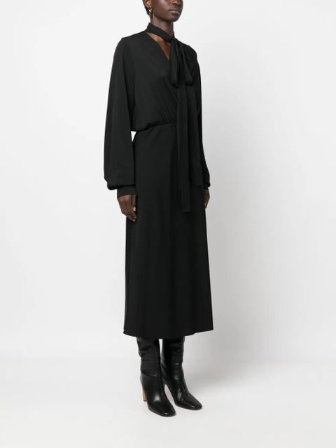 Sportmax attached-scarf silk-blend midi dress - Black