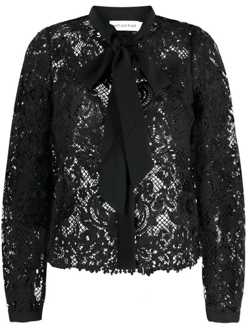 Self-Portrait pussy-bow lace shirt - Black - zdjęcie produktu nr 1