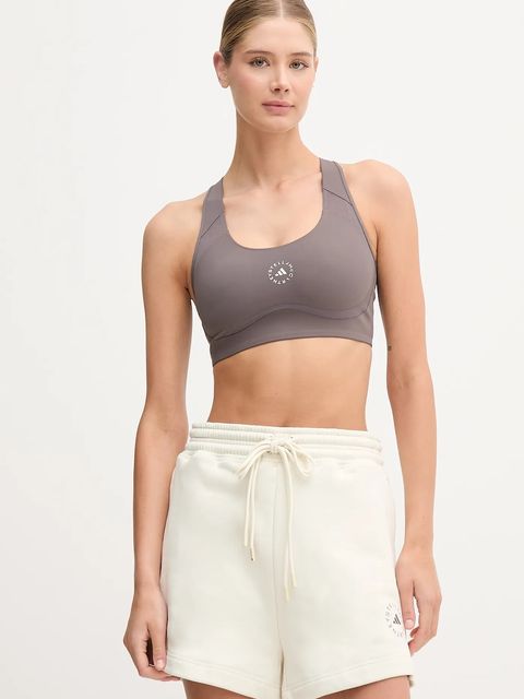 adidas by Stella McCartney szorty treningowe damskie kolor beżowy gładkie high waist JX6786