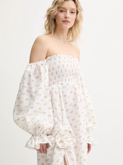 The Sleeper sukienka lniana kolor biały maxi rozkloszowana ATDR01F015R