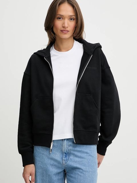 Calvin Klein bluza bawełniana damska kolor czarny z kapturem gładka LV044C211G - zdjęcie produktu nr 1