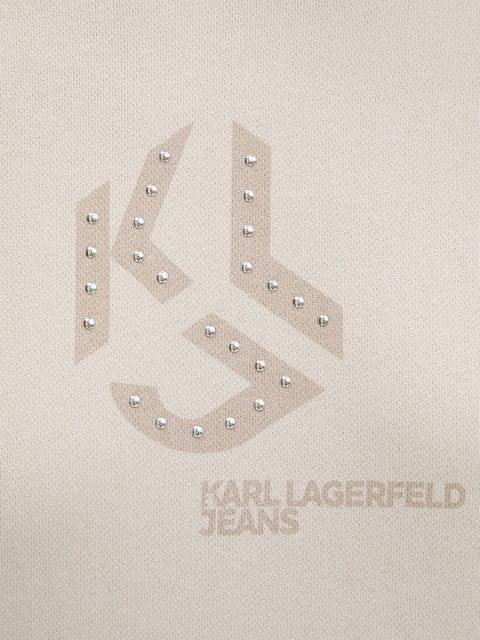 Karl Lagerfeld Jeans bluza bawełniana damska kolor beżowy z kapturem z nadrukiem A4W20004