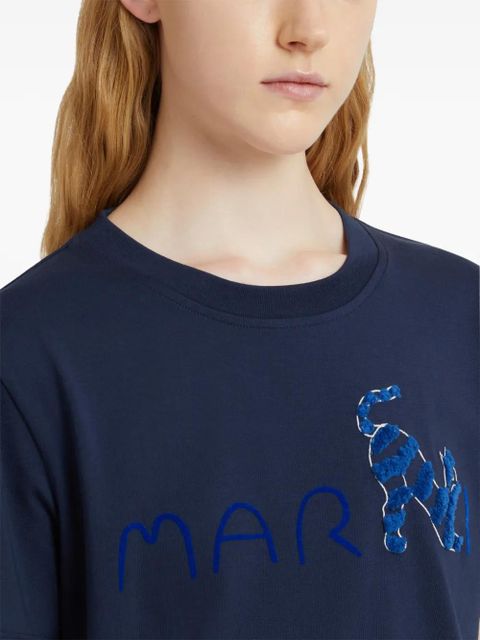 Marni flocked logo animal T-shirt - Blue