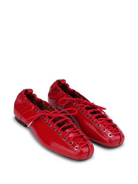 GANNI lace-up leather ballerina shoes - Red - zdjęcie produktu nr 2