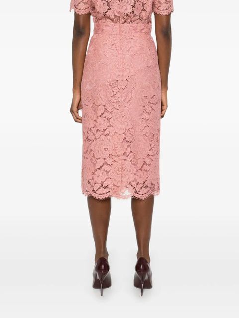 Dolce & Gabbana DNA logo-embroidered lace midi skirt - Pink