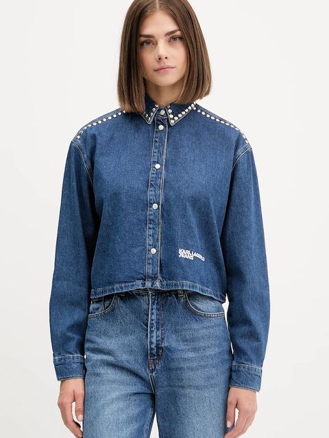 Karl Lagerfeld Jeans koszula jeansowa damska kolor granatowy relaxed z kołnierzykiem klasycznym A4W11002 - zdjęcie produktu nr 1