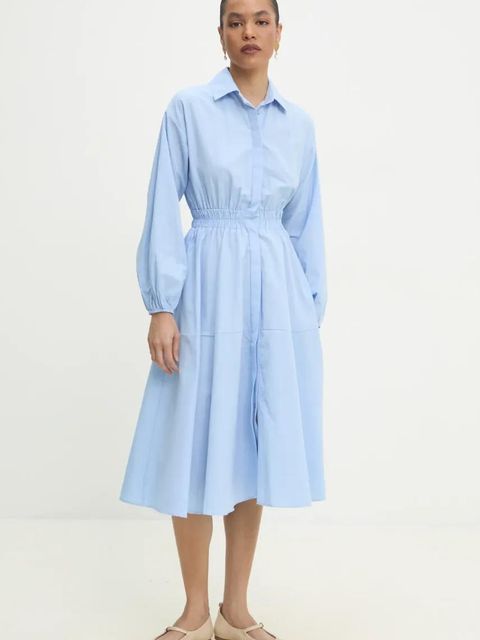 Answear.LAB sukienka kolor niebieski midi rozkloszowana