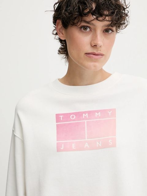 Tommy Jeans bluza bawełniana damska kolor biały wzorzysta DW0DW21396