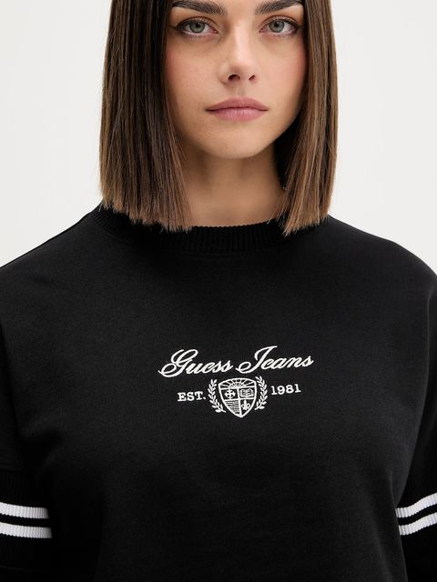 Guess Jeans bluza bawełniana damska kolor czarny z aplikacją W5BQ25 KCYM1