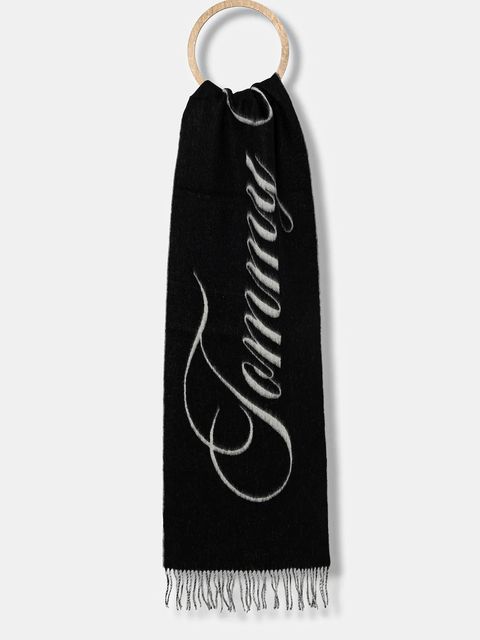 Tommy Hilfiger szalik wełniany damski kolor czarny wzorzysty AW0AW17786 - zdjęcie produktu nr 1