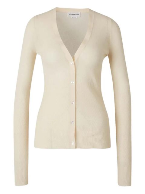 Victoria Beckham ribbed-trims V-neck cardigan - Neutrals - zdjęcie produktu nr 1