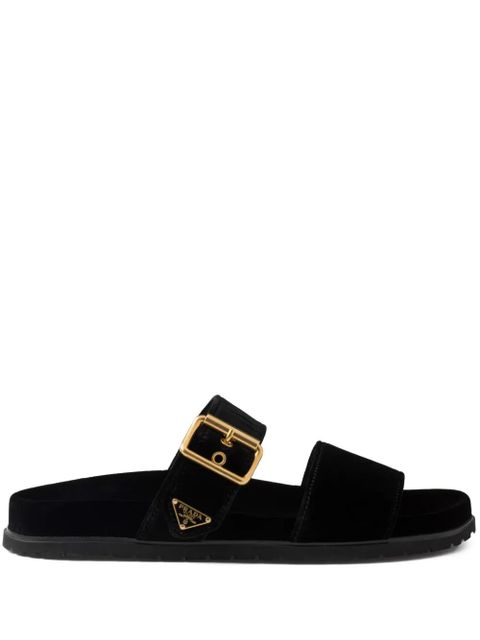 Prada triangle-logo velvet slides - Black - zdjęcie produktu nr 1