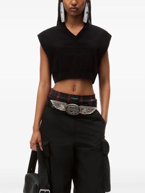 Alexander Wang logo-embossed cropped knitted top - Black