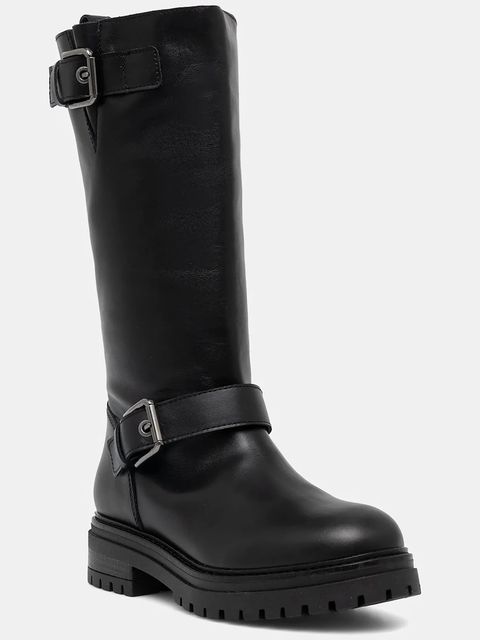 Pollini kozaki damskie kolor czarny na płaskim obcasie SA24174G0NTC0000 - zdjęcie produktu nr 1