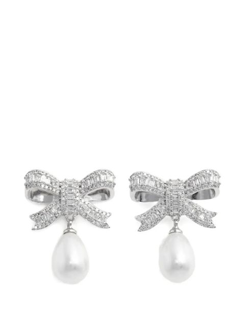 Self-Portrait crystal-embellished bow earrings - Silver - zdjęcie produktu nr 1