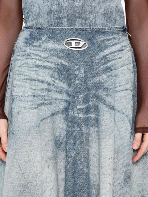Diesel acid-wash logo-plaque denim midi A-line skirt - Blue