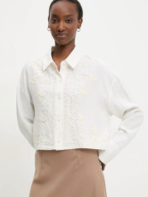 Answear.LAB koszula z lnem damska kolor beżowy relaxed z kołnierzykiem klasycznym