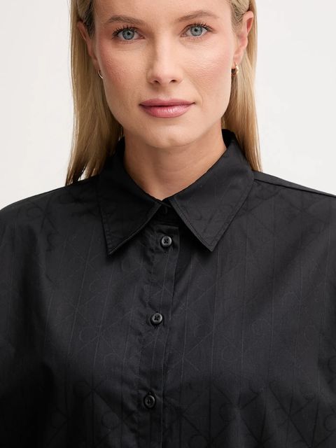 Calvin Klein Jeans koszula bawełniana damska kolor czarny relaxed z kołnierzykiem klasycznym LV044D167G