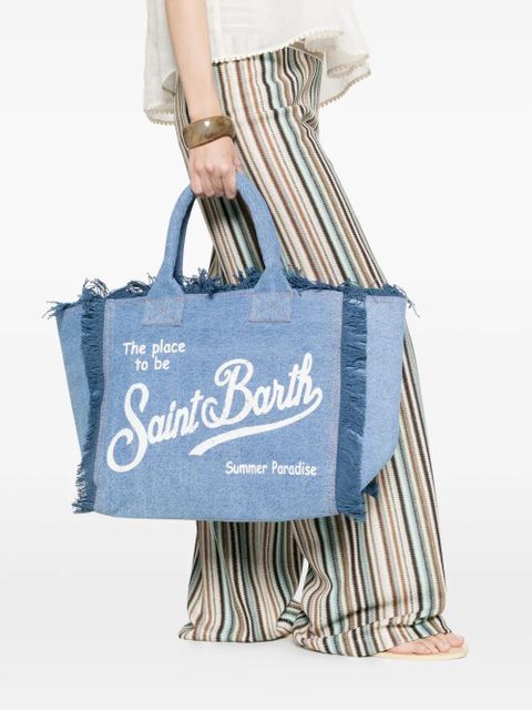 MC2 Saint Barth Vanity fringed logo-print tote bag - Blue - zdjęcie produktu nr 2