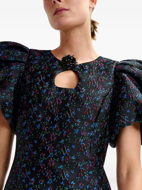 Essentiel Antwerp puff-sleeve floral-print mini dress - Black