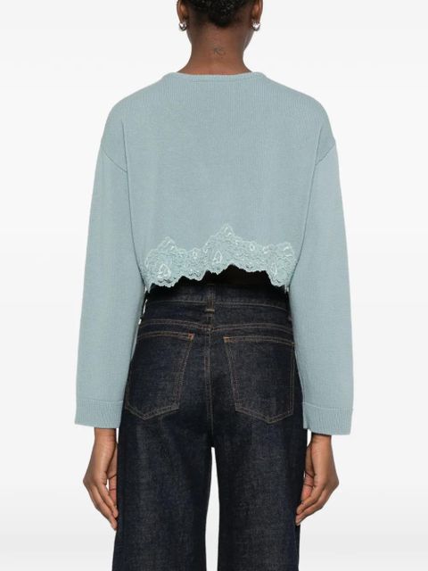 Valentino Garavani lace-trim cropped cardigan - Blue