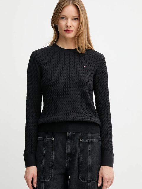 Tommy Hilfiger sweter bawełniany kolor czarny lekki WW0WW44993 - zdjęcie produktu nr 1