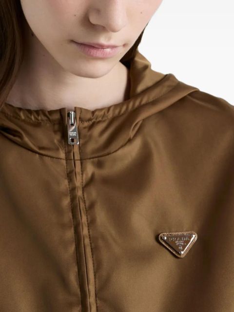 Prada logo patch hooded jacket - Brown