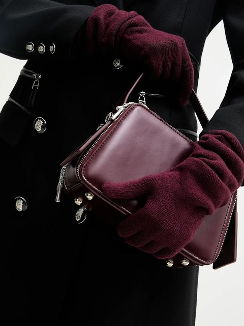 Answear.LAB rękawiczki z dodatkiem wełny damskie kolor bordowy