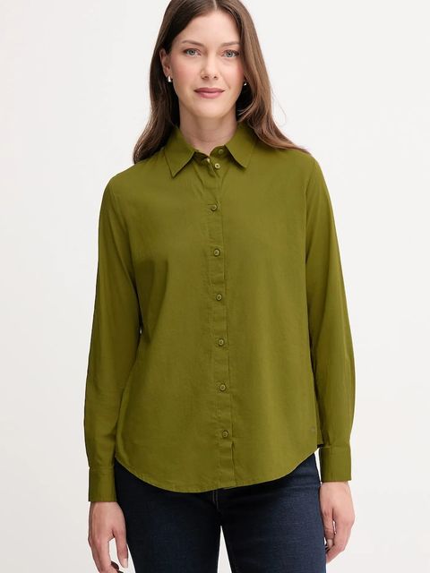 United Colors of Benetton koszula bawełniana damska kolor zielony regular z kołnierzykiem klasycznym 5WPQDQ0AX - zdjęcie produktu nr 1