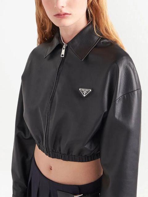 Prada cropped leather jacket - Black