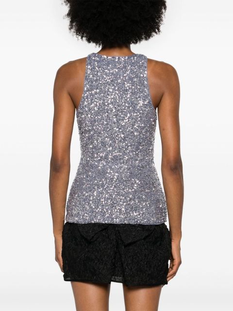 GANNI sequined split-neck top - Grey