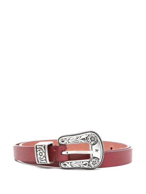 Golden Goose floral-engraved buckle leather belt - Red - zdjęcie produktu nr 1