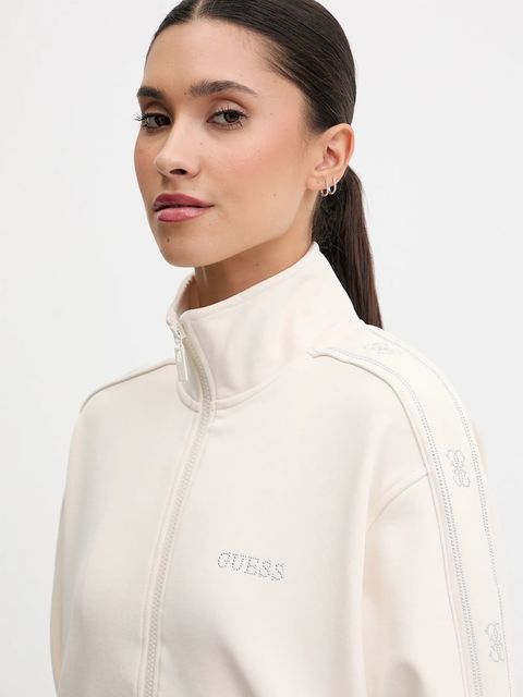 Guess bluza OCTAVIA damska kolor beżowy z kapturem z aplikacją V5BQ15 KCX22