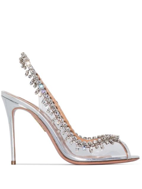 Aquazzura Temptation 105mm crystal-embellished slingback sandals - Silver - zdjęcie produktu nr 1