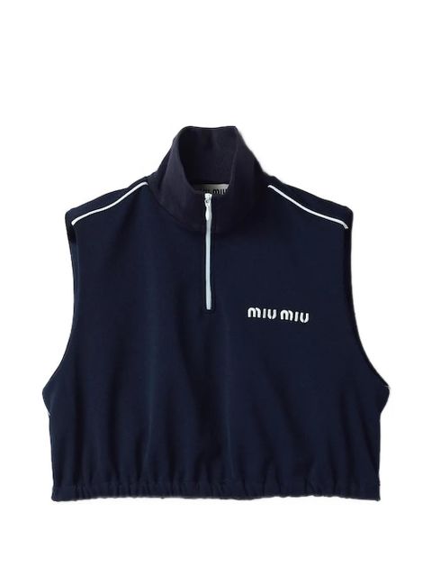 Miu Miu quarter-zip cropped vest - Blue - zdjęcie produktu nr 1