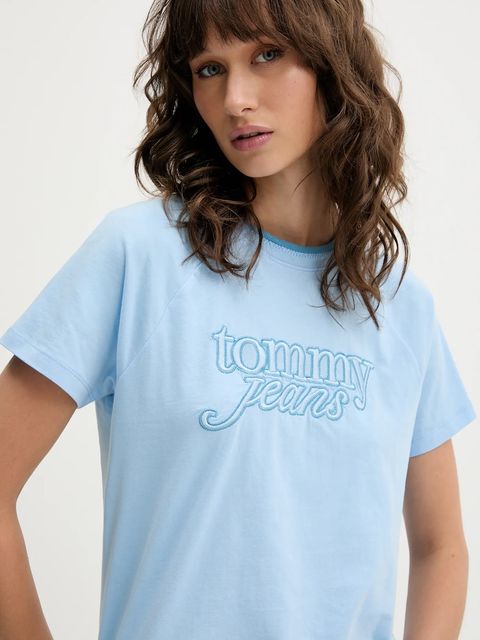 Tommy Jeans t-shirt bawełniany damski kolor niebieski DW0DW21388