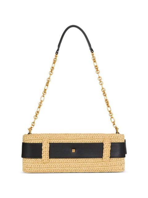 Balmain Anthem clutch bag in smooth leather and crochet - Neutrals