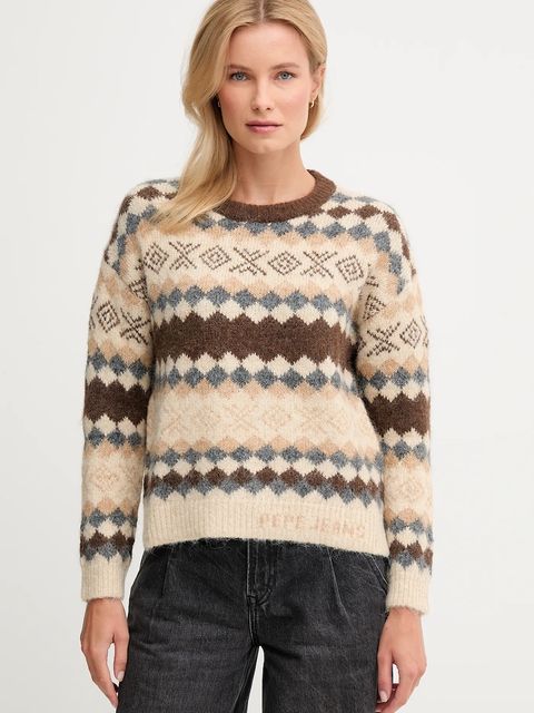 Pepe Jeans sweter z dodatkiem wełny damski kolor brązowy ciepły PL7000039 - zdjęcie produktu nr 1