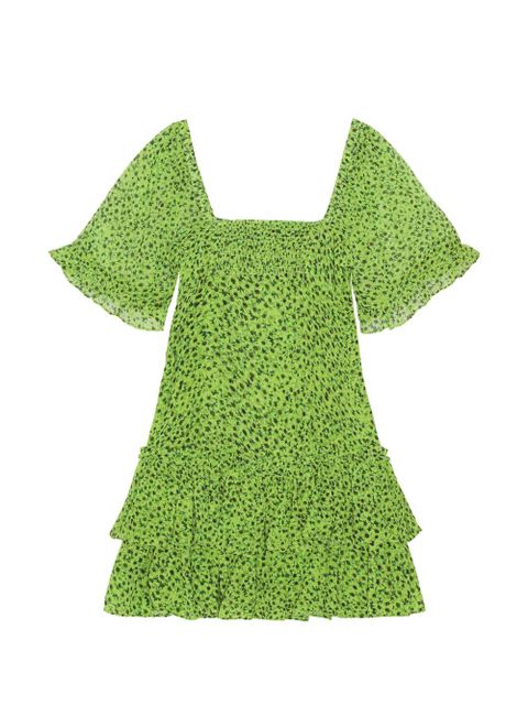 GANNI floral ruffled mini dress - Green