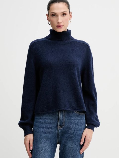 United Colors of Benetton sweter damski kolor granatowy lekki z golfem 11CZD204F - zdjęcie produktu nr 1