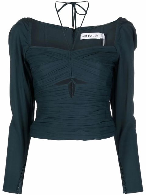 Self-Portrait crepe cut-out top - Blue - zdjęcie produktu nr 1