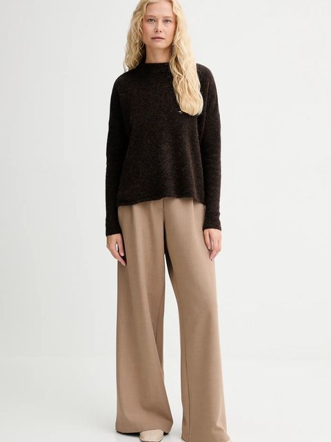 Sessun spodnie damskie kolor beżowy szerokie high waist 25107000