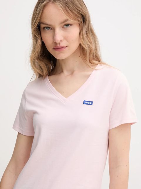 HUGO Blue t-shirt bawełniany damski kolor różowy 50513667