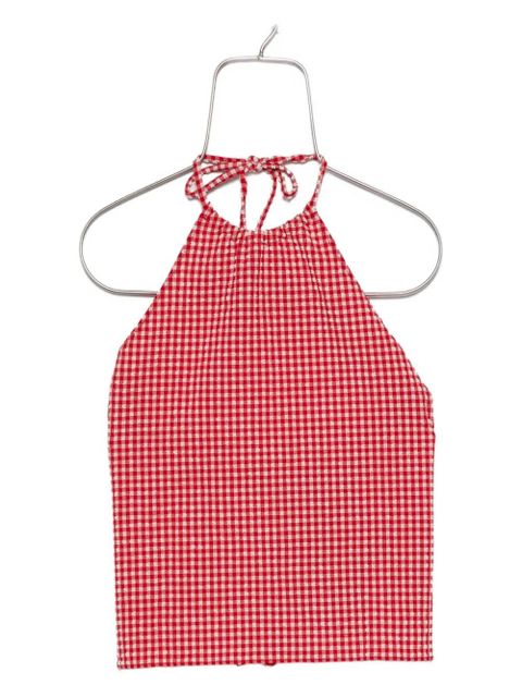 Hunza G check-pattern halterneck top - Red