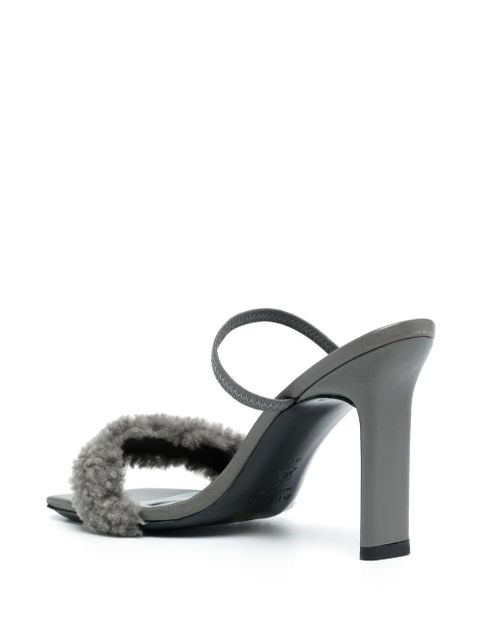 BY FAR shearling-strap open toe mules - Grey - zdjęcie produktu nr 2