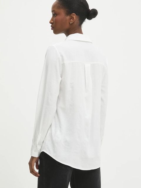 Answear.LAB koszula lniana damska kolor biały regular z kołnierzykiem klasycznym