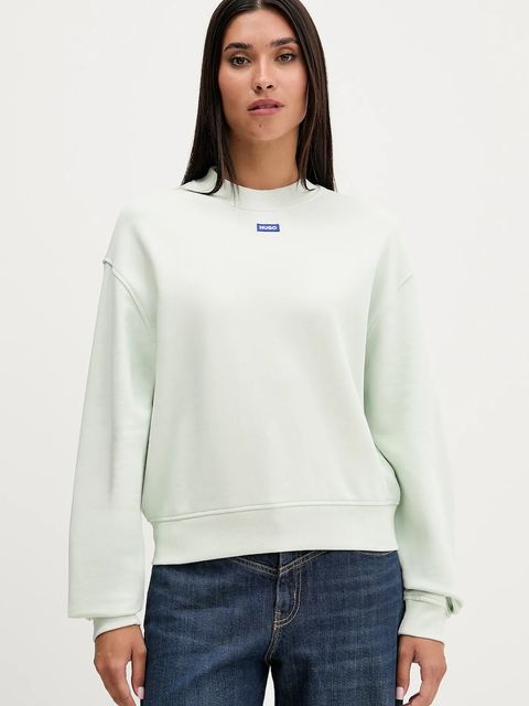 Hugo Blue bluza bawełniana damska kolor zielony z aplikacją 50534344 - zdjęcie produktu nr 1