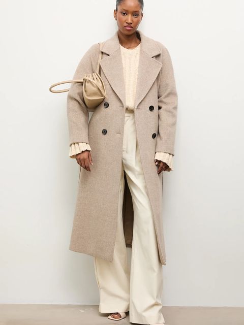 Answear Lab płaszcz wełniany kolor brązowy przejściowy dwurzędowy