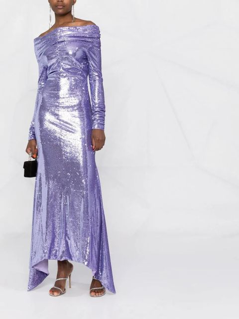 The Attico off-shoulder sequin dress - Purple